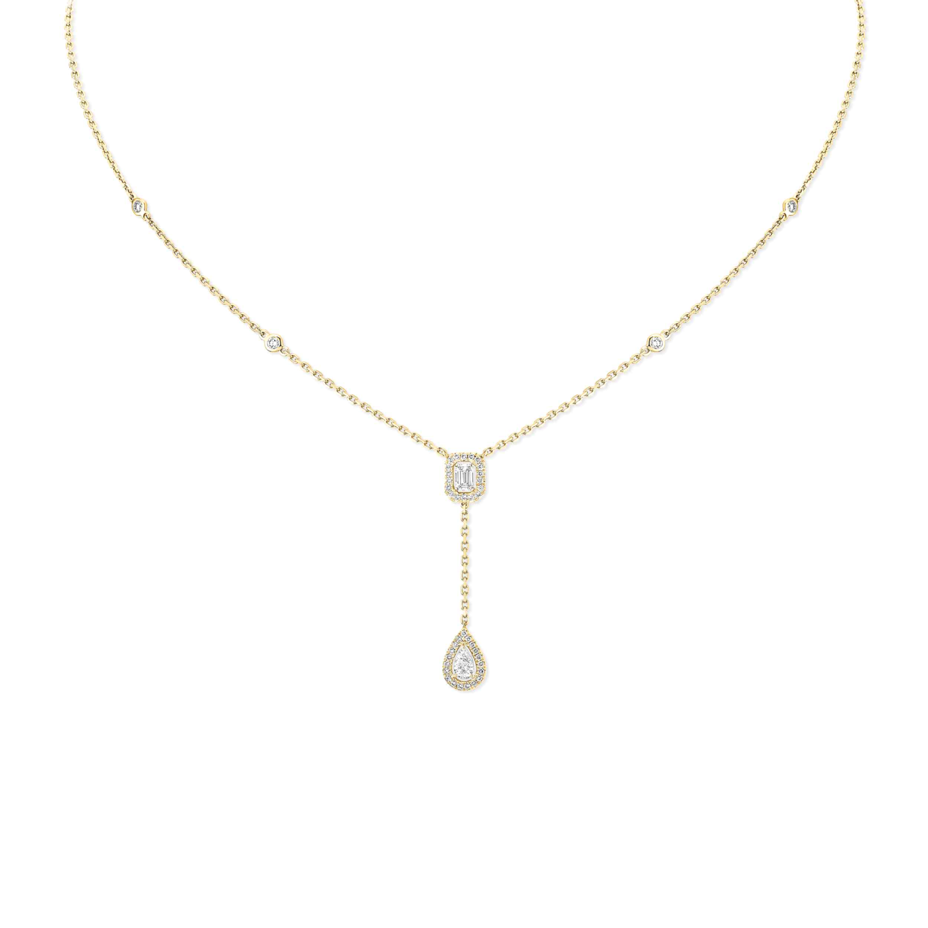 Mes1kaa my twin tie necklace 2x 0.10ct yellow gold d1am0nd necklace 06693-yg